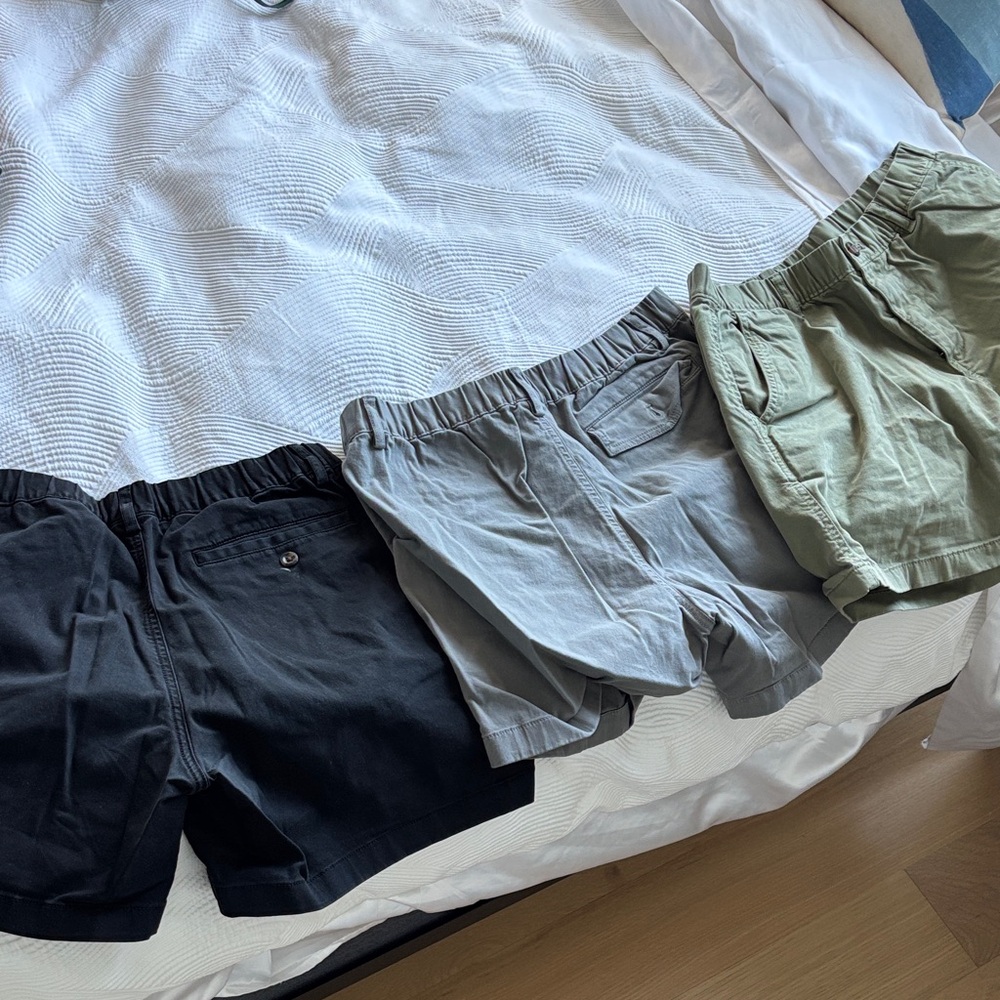 Men's Flat Front Shorts - Black, Gray, and Tan